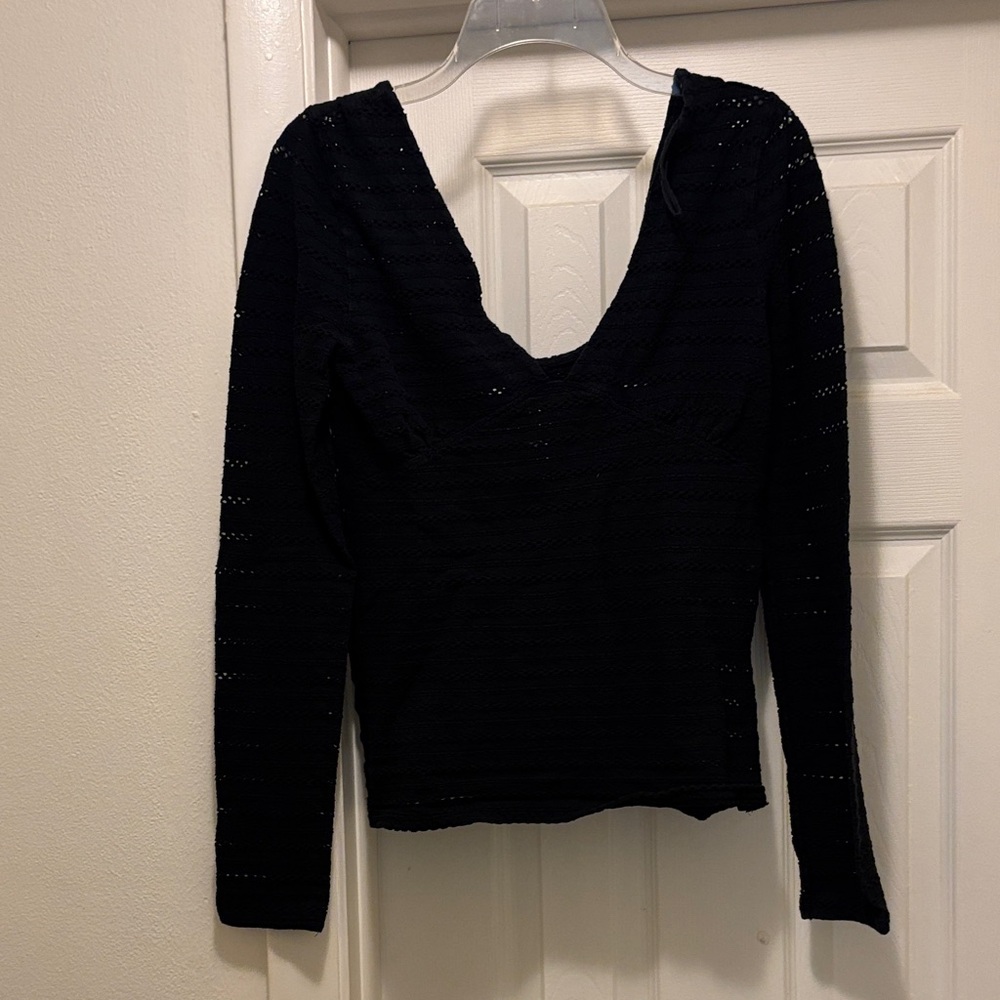 Free People Black Eyelet Knit Top